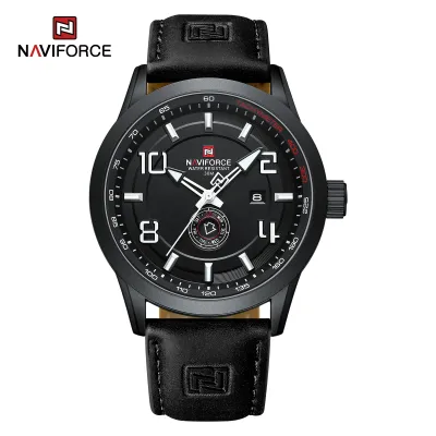 NAVIFORCE 9229 Trend Casual Wristwatch for Man Military Sports Water Resistant Leather Strap Men's Clock Quartz Calendar Male Watches - Black Black Black